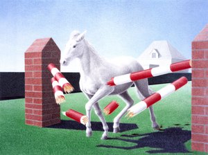Obstacle, 2004, teckning med färgpenna på papper av Rene Boin