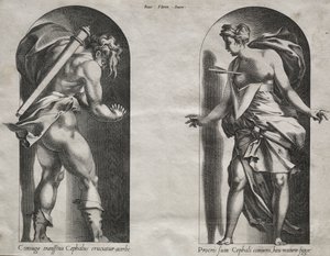 Cephalus och Procris i två nischer, 1538-1540. av Rene Boyvin