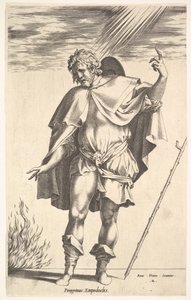Empedokles, stående frontalt med huvudet vänt i trekvartsvy, dirigerar ..., ca. 1545-63.