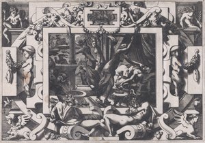 Pelias dödad av sina döttrar vars medlidande de tar mod hans blod att tömma av v..., 1563. av Rene Boyvin