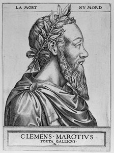 Porträtt av Clement des Marets kallad Marot (1496-1544), fransk poet - Clement Marotius poeta gallicus gravyr av Rene Boyvin 1576 - av Rene Boyvin