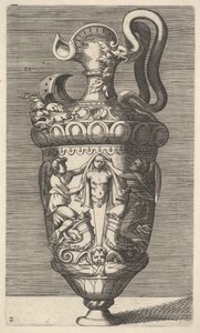 Vas med två bevingade figurer som draperar en term, 1600-talet. av Rene Boyvin