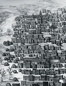 Utsikt över staden Timbuktu, Mali, gravyr från resor genom Centralafrika till Timbuctoo, av Rene Caillie (1799-1838) mellan 1824 och 1828, Afrika av Rene Caillie