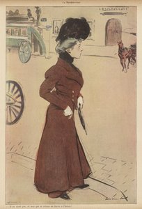 Kvinna reste sig vid en planerad mötesplats (färg litho) av Rene George Hermann Paul