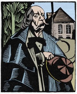 Porträtt av Gustave Flaubert (1821-1880). Trästick av Hermann-Paul (Hermann Paul) (1874-1940) för Louis Bertrands bok "Flaubert a Paris eller Le Mort Vivant". av Rene George Hermann Paul