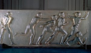 Panel för idrottare i glas av Rene Jules Lalique
