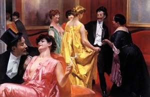 Presentationen. Pariserhus i början av 1900-talet. Illustration av Rene Lelong (1871-1933)