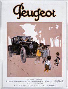 Reklam för Peugeot "" The 14 HP Peugeot"" i "" Comoedia illustrious""" den 20 december av Rene Vincent