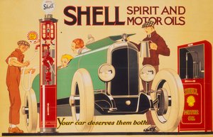 Affisch reklam Shell sprit och motoroljor.