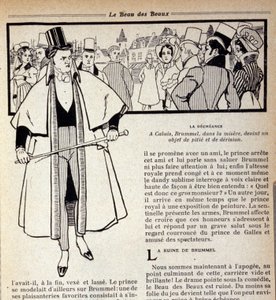 Representation av George Bryan Brummel (1778 - 1840), kungen av Dandies, som befinner sig i exil i Calais. Illustration av René Vincent. 1800-talet av Rene Vincent