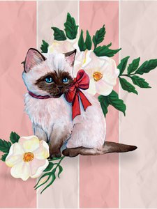 Charmig kattunge med röd rosett av Renee Machan Cottagecore Artist
