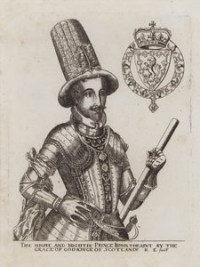 King James VI av Skottland (gravyr) av Renold (after) Elstrack