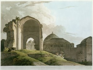 Ruinerna av palatset i Madurai, graverade av Thomas och William (1769-1837) Daniell, publicerad 1798 (färg litho)