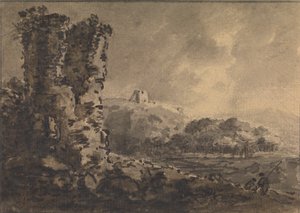 Klassiskt landskap med ruin till vänster, två figurer till höger av Rev. William Gilpin