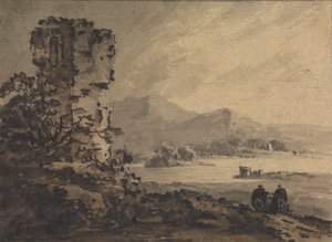 Klassiskt landskap med två figurer på hästryggen till höger av Rev. William Gilpin