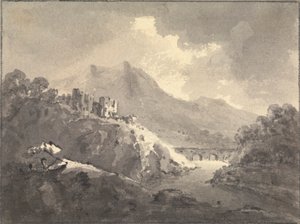 Landskap med ett slott och en bro av Rev. William Gilpin