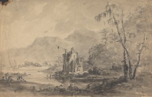 Flodlandskap med slott av Rev. William Gilpin
