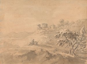 Två män i ett landskap och ett slott på en kulle av Rev. William Gilpin