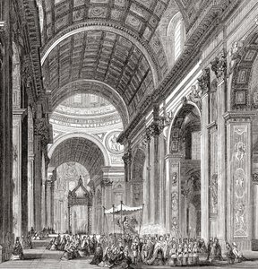 En procession inne i Peterskyrkan, Vatikanstaten, Rom, Italien i slutet av 1800-talet. Från Italian Pictures av Rev. Samuel Manning, publicerad ca 1890. av Reverend Samuel Manning