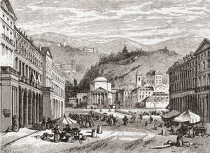 En gata i Turin, Italien i slutet av 1800-talet. Ur Italian Pictures av Rev. Samuel Manning, utgiven ca 1890. av Reverend Samuel Manning