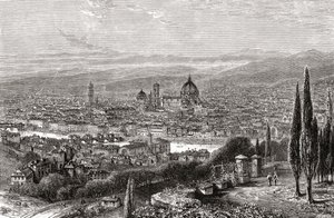 Utsikt över Florens, Toscana, Italien från terrassen på San Miniato, i slutet av 1800-talet. Från Italian Pictures av Rev. Samuel Manning, publicerad ca 1890. av Reverend Samuel Manning