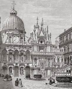 Innergården till Dogepalatset, Venedig, Italien i slutet av 1800-talet. Från Italian Pictures av Rev. Samuel Manning, publicerad ca 1890. av Reverend Samuel Manning