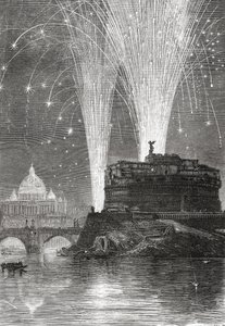Illumination av S:t Petrus och fyrverkeri på Castel Sant