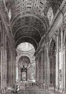 Interiör från Peterskyrkan, Vatikanstaten, Rom, Italien i slutet av 1800-talet. Ur Italian Pictures av Rev. Samuel Manning, publicerad ca 1890. av Reverend Samuel Manning