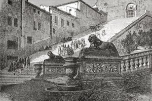 Trappan som leder upp till Basilica of St. Mary of the Altar of Heaven, Rom, Italien i slutet av 1800-talet. Från Italian Pictures av Rev. Samuel Manning, publicerad ca 1890. av Reverend Samuel Manning
