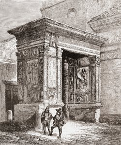 Arcus Argentariorum, i den västra väggen i kyrkan San Giorgio al Velabro, Rom, Italien i slutet av 1800-talet. Ur Italian Pictures av Rev. Samuel Manning, utgiven ca 1890. av Reverend Samuel Manning
