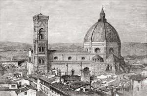 Duomo och Campanile i Basilica di Santa Maria del Fiore, Piazza del Duomo, Florens, Italien i slutet av 1800-talet. Från Italian Pictures av Rev. Samuel Manning, publicerad ca 1890. av Reverend Samuel Manning