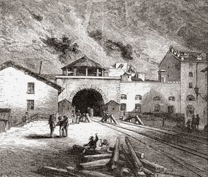 Järnvägstunneln Fréjus, även kallad Mont Cenis-tunneln, Europeiska Alperna, från den italienska sidan i slutet av 1800-talet. Från Italian Pictures av Rev. Samuel Manning, publicerad ca 1890. av Reverend Samuel Manning