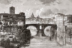 Pons Fabricius, eller Ponte dei Quattro Capi, och Tiberön, Rom, Italien i slutet av 1800-talet. Från Italian Pictures av Rev. Samuel Manning, publicerad ca 1890. av Reverend Samuel Manning