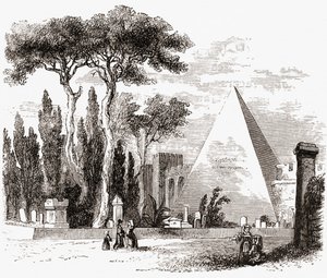 Den protestantiska kyrkogården och Cestius pyramid, Rom, Italien i slutet av 1800-talet. Från Italian Pictures av Rev. Samuel Manning, publicerad ca 1890. av Reverend Samuel Manning