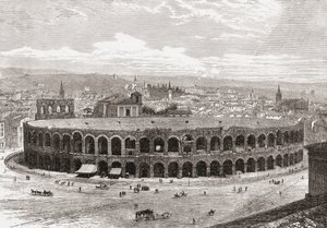 Arenan i Verona, Piazza Bra, Verona, Italien i slutet av 1800-talet. Ur Italian Pictures av Rev. Samuel Manning, utgiven ca 1890. av Reverend Samuel Manning