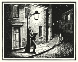 Hans Christian Andersen: Den gamla gatlyktan (litho)