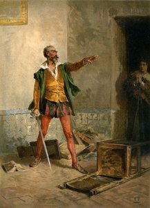 Don Quijote i sitt bibliotek med sin systerdotter av Ricardo Balaca