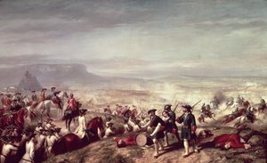 Slaget vid Almansa mellan Filip V:s (1683-1746) trupper och ärkehertig Karl av Österrikes trupper 1707 (olja på duk) av Ricardo Balaca y Canseco