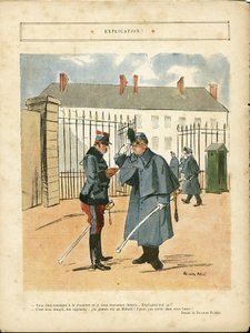 Illustration av Ricardo Flores (1878-1918) i Le Lire, 23/04/10 - Förklaring - Armee, baracker av Ricardo Flores