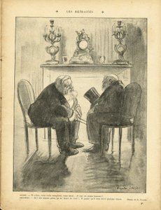 Illustration av Ricardo Flores (1878-1918) i Le Rire, 22/02/13 - Pensioner - Republikens president - Fallieres Armand (1841-1931), Loubet Emile av Ricardo Flores