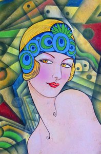 Porträtt av en flapper i art déco-stil av Ricardo Maya