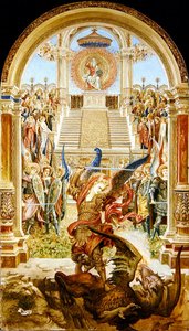 St Michael Slaying the Dragon (akvarell & guld på papper)