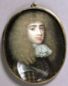 Porträttminiatyr av Robert Porter, ca 1660 (akvarell på veläng)
