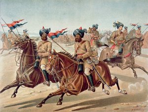 Scouts of the 10th Bengal Lancers (field Service Kit), 1880-talets anglo-indiska armé (färg litho)