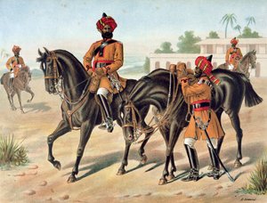 Det första bengaliska kavalleriet, granskningsorden, anglo-indiska armén på 1880-talet (lito i färg)
