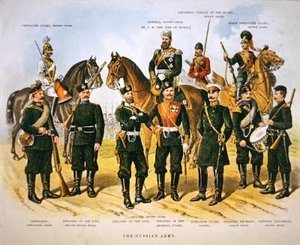 Den ryska armén, ca 1890 (färg litho)