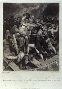 Konteramiral Nelsons konflikt i sin pråm med en spansk uppskjutning, natten den 3 juli 1797, graverad av A. Smith, publicerad av Cadell & Davies, maj 1809 (gravyr)