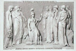 The Royal Institution card, graverat av A. Rannbach, från Michael Faradays klippbok (gravyr)