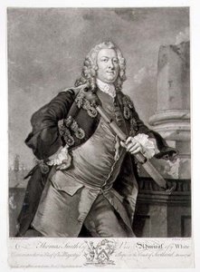 Porträtt av amiral Thomas Smith (d.1762) Viceamiral av den vita, graverad av John Faber (1684-1756) 1746 (gravyr) av Richard (after) Wilson