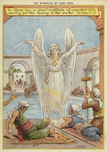 Kristi mirakel: sjuka människor som väntar på att vattnet ska flyttas av en ängel (chromolitho) av Richard Andre